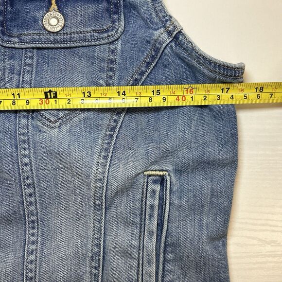 Vintage Levis Denim Vest Women Medium Blue Jean Y2K Med Wash Faded Trucker - Picture 8 of 9